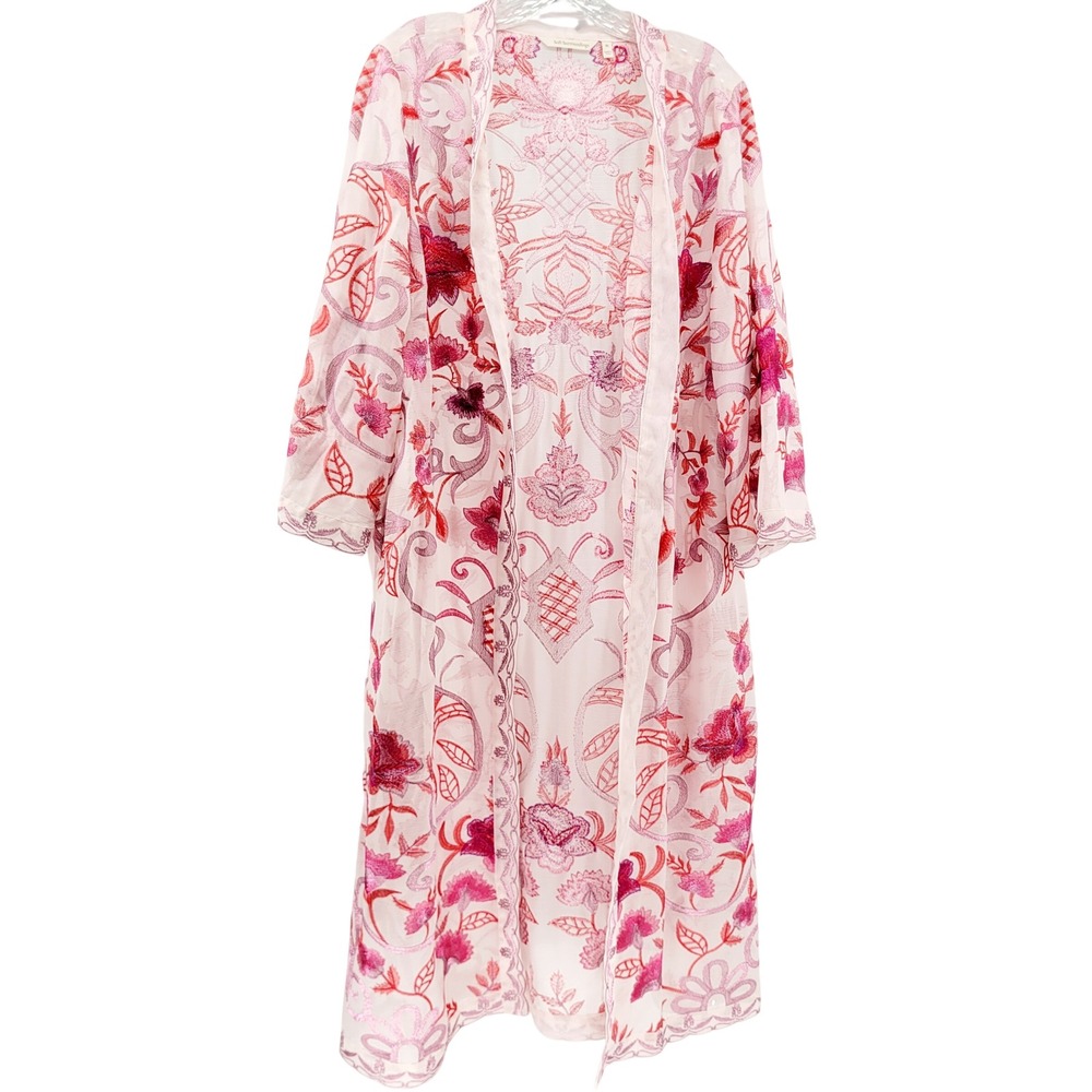 Soft Surroundings Pink Floral Embroidered Sheer Duster Cardigan Kimono XL Resort - Picture 4 of 8